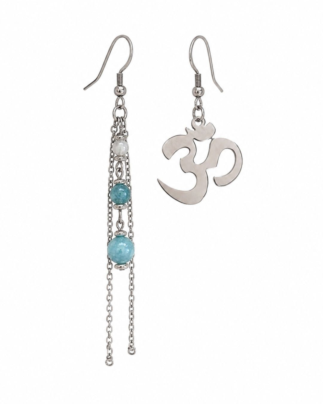 Aros de Acero OM con Aguamarina y Piedra Luna | Joyería Artesanal