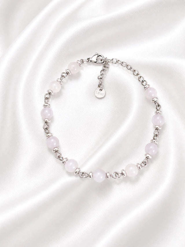 Pulsera de piedra cuarzo rosa - plateado Delicated