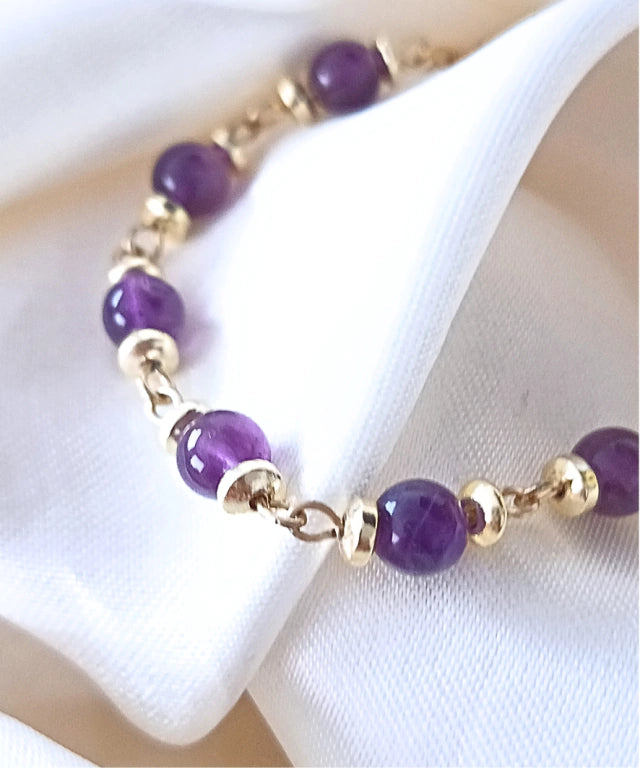 Pulsera de piedra amatista en acero dorado - Delicated