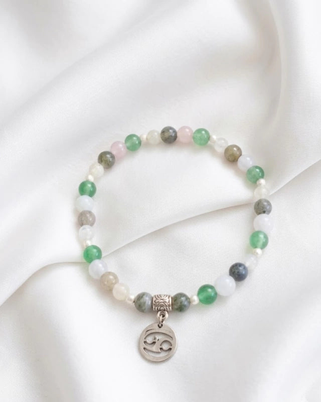 Pulsera signo Cáncer - detalles plateados