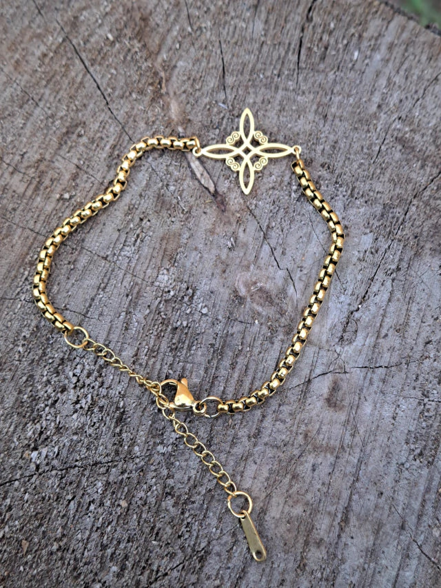 Pulsera Nudo De Bruja Celta Dorada Acero