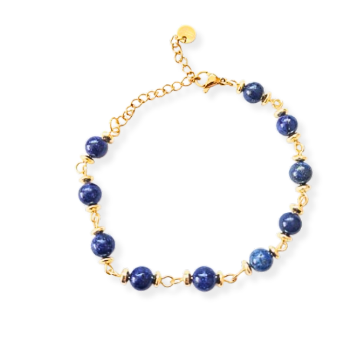 Pulsera Lapislázuli de piedra pulida y acero dorado