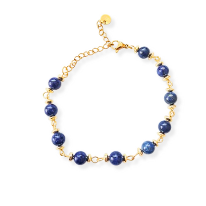 Pulsera Lapislázuli de piedra pulida y acero dorado