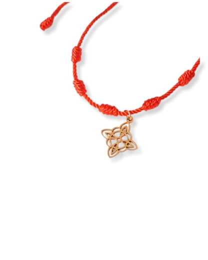 Pulsera 7 nudos con dije Nudo de Bruja - Dije dorado acero quirúrgico