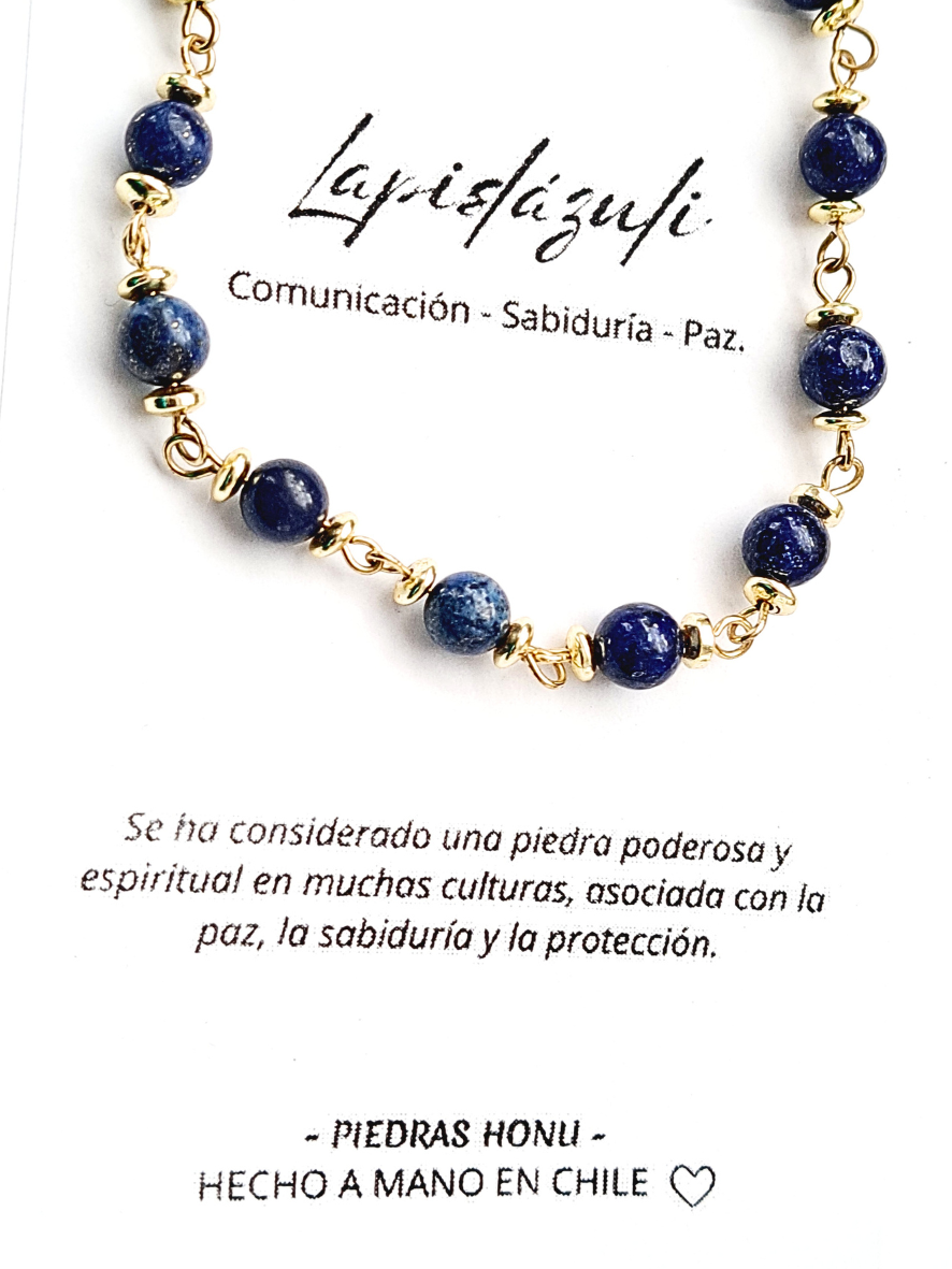 Pulsera Lapislázuli de piedra pulida y acero dorado