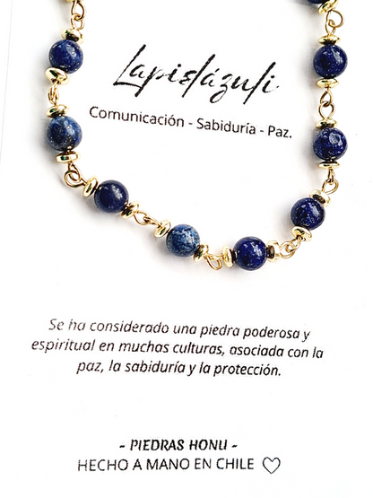 Pulsera Lapislázuli de piedra pulida y acero dorado