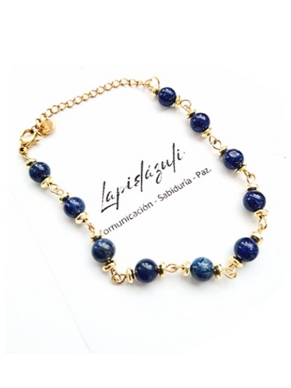 Pulsera Lapislázuli de piedra pulida y acero dorado