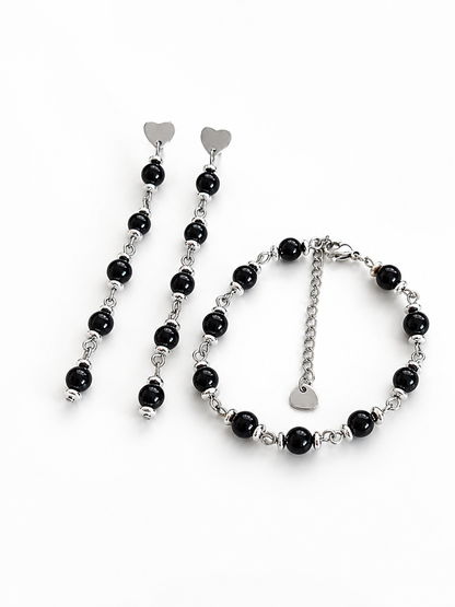 Conjunto Pulsera y Aros  de Turmalina Negra- Delicated
