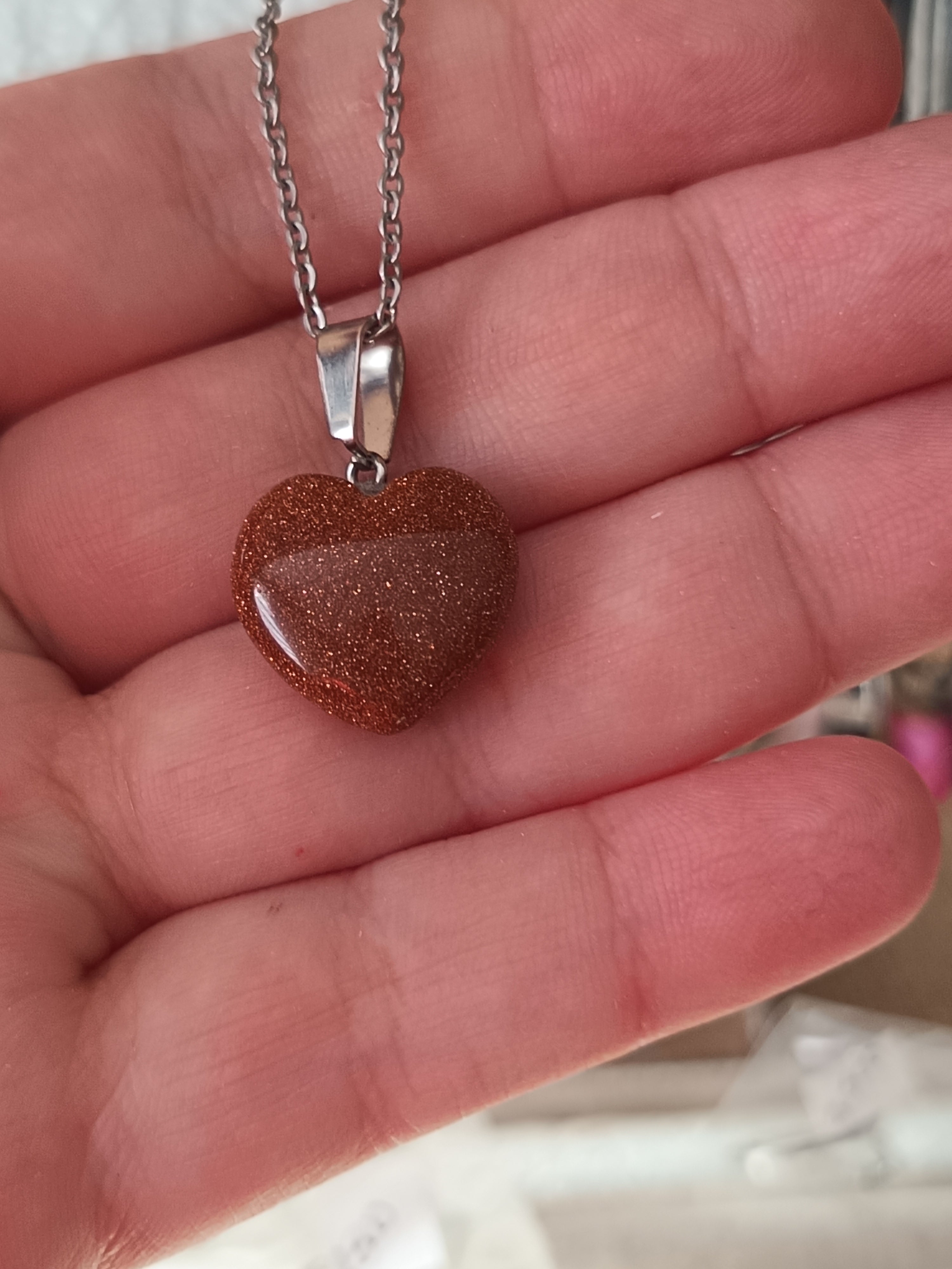 Collar piedra sol (reconstituída)- con cadena de acero plateado