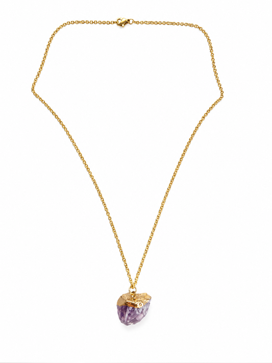 Collar en piedra Amatista con acero dorado