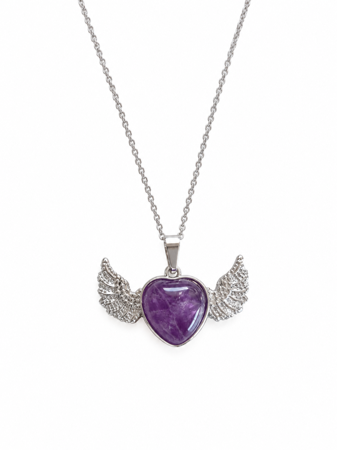 Collar amatista en forma de corazón alado
