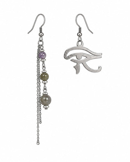 Aros de Acero Ojo de Horus con Labradorita | Joyería Artesanal