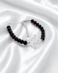 Pulsera protección de piedra turmalina y Nudo de bruja plata