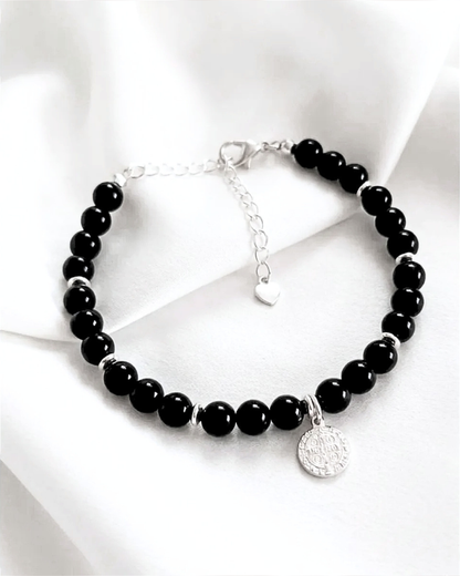 Pulsera Protección San Benito Plata y Turmalina negra