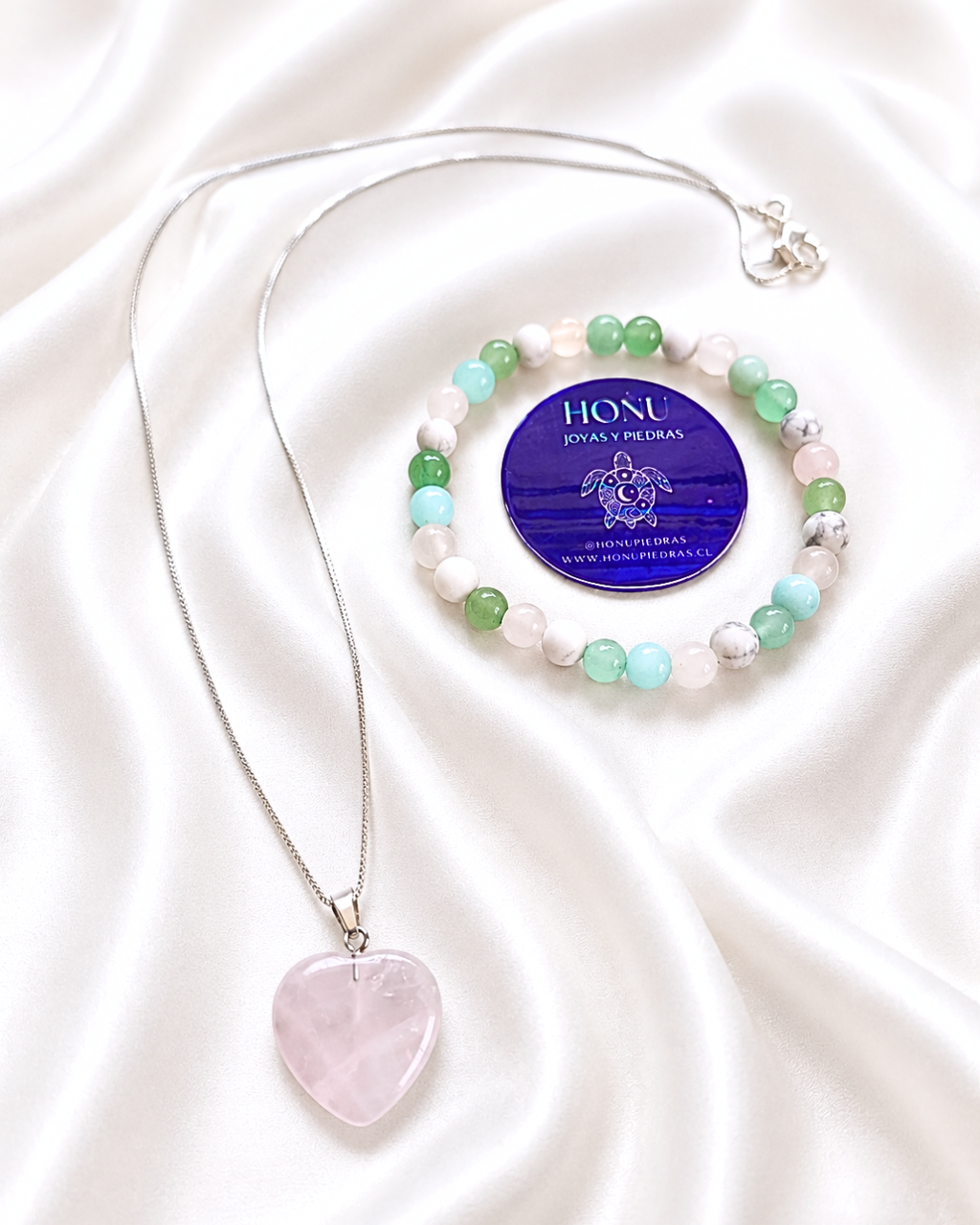 Set de Bienestar y Amor Propio: Collar de Cuarzo Rosa & Pulsera de Piedras Naturales