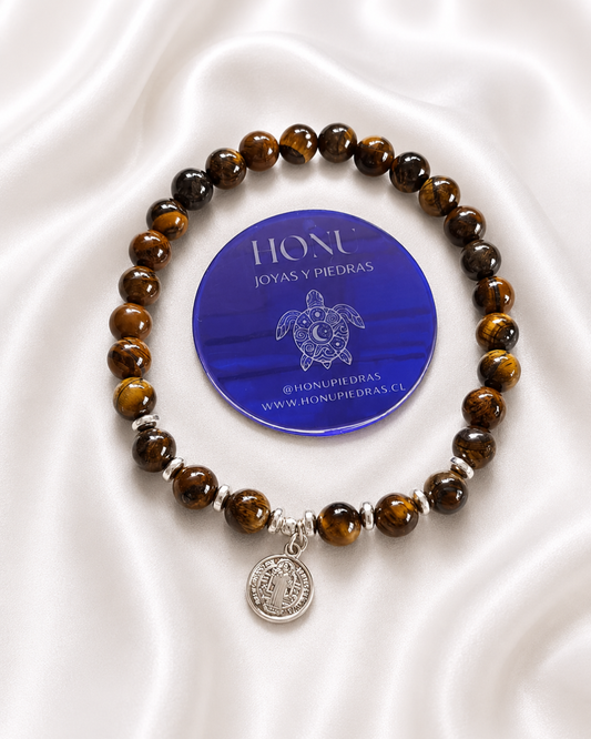 Pulsera Ojo de Tigre &  San Benito de Plata
