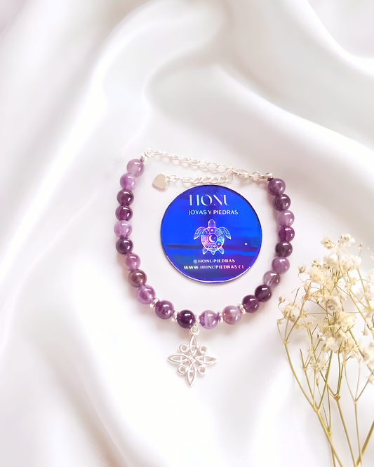 Pulsera Amatista & Nudo de Bruja Plata