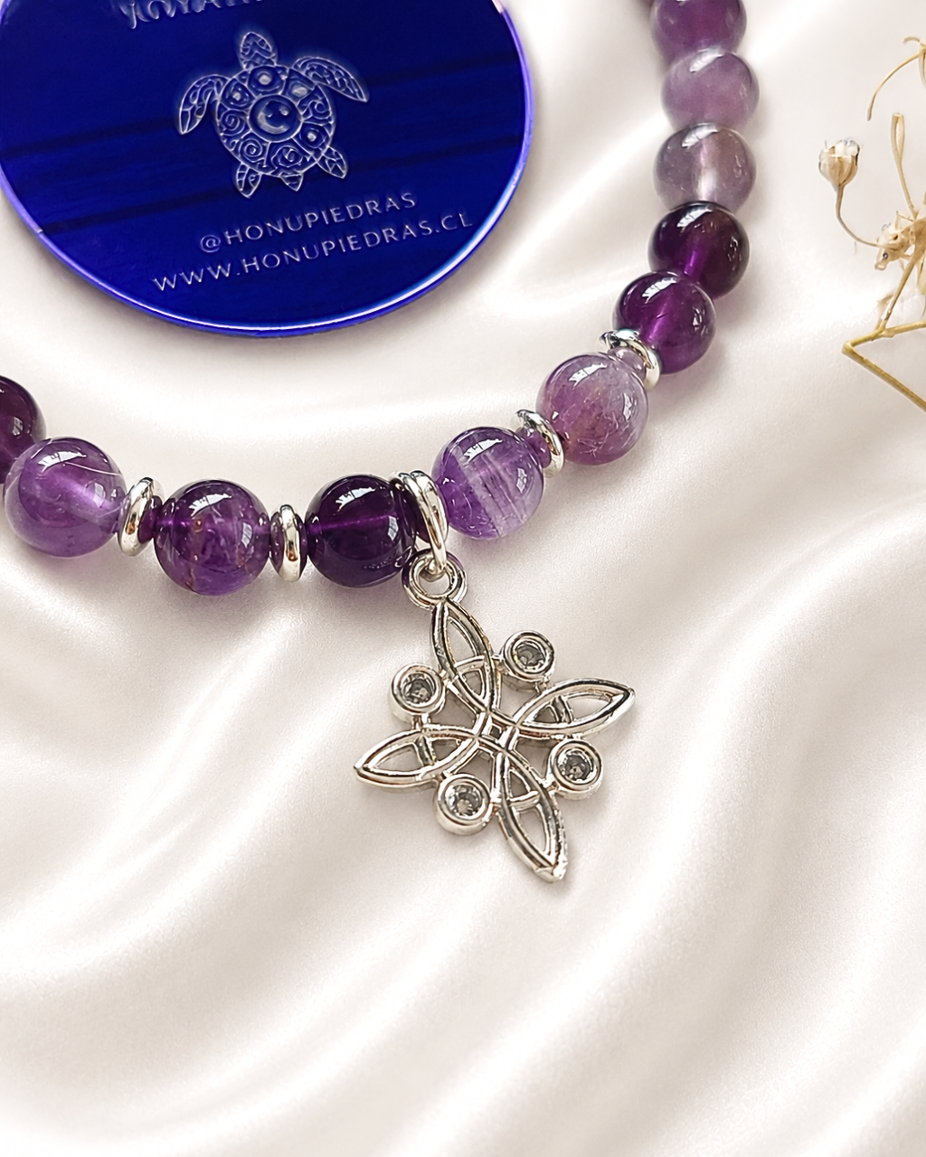 Pulsera Amatista & Nudo de Bruja Plata