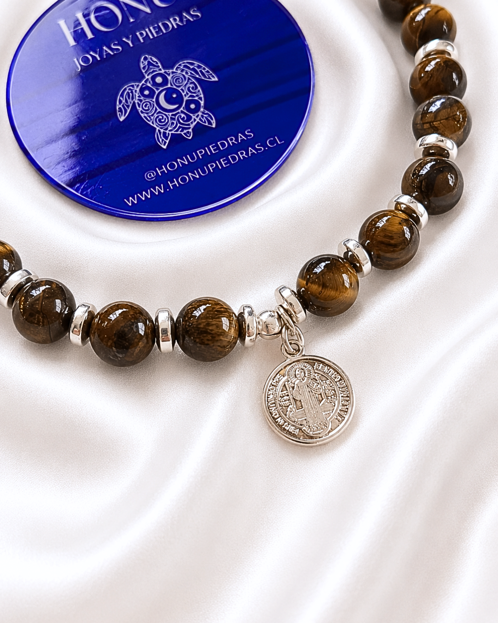 Pulsera Ojo de Tigre &  San Benito de Plata