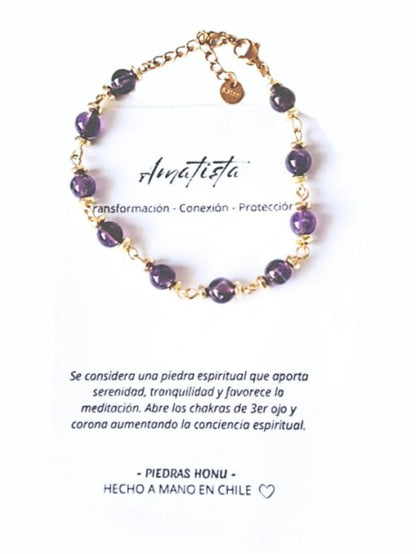 Pulsera de piedra amatista en acero dorado - Delicated