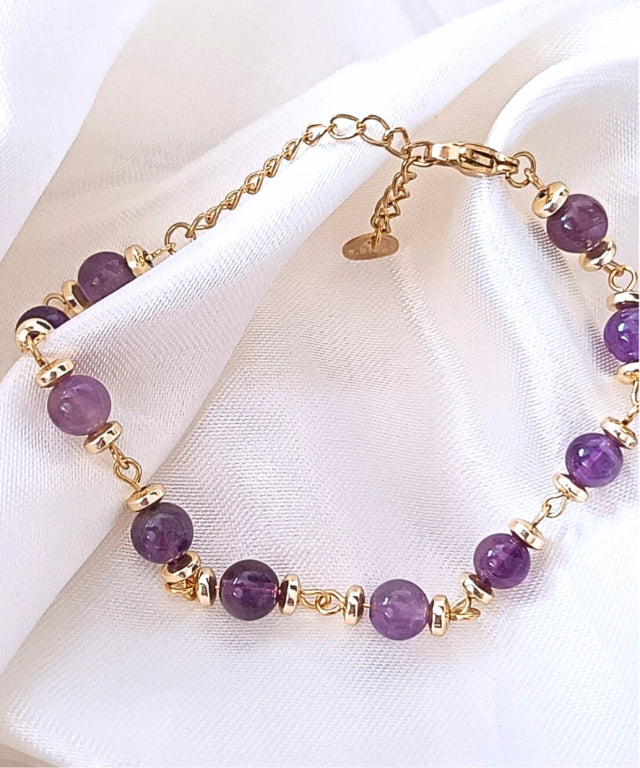 Pulsera de piedra amatista en acero dorado - Delicated