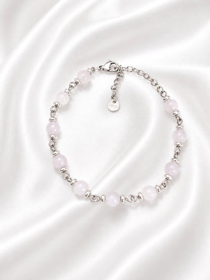 Pulsera de piedra cuarzo rosa - plateado Delicated