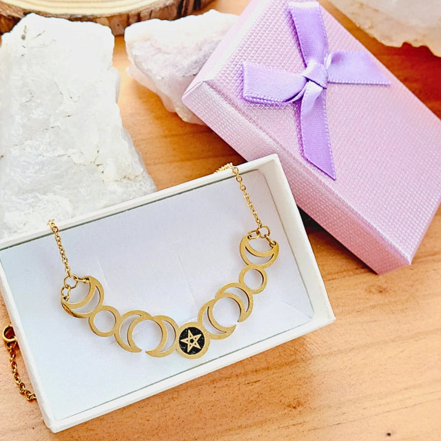 Collar Lunas - Acero Dorado