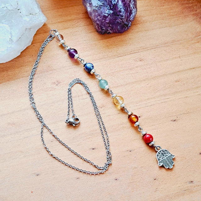 Collar 7 Chakras y dije Mano de Fátima