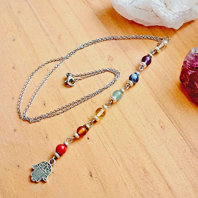 Collar 7 Chakras y dije Mano de Fátima