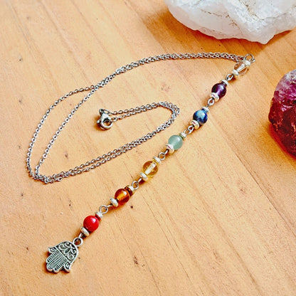 Collar 7 Chakras y dije Mano de Fátima