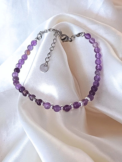 Pulsera en piedra amatista y cierre acero - Plateado