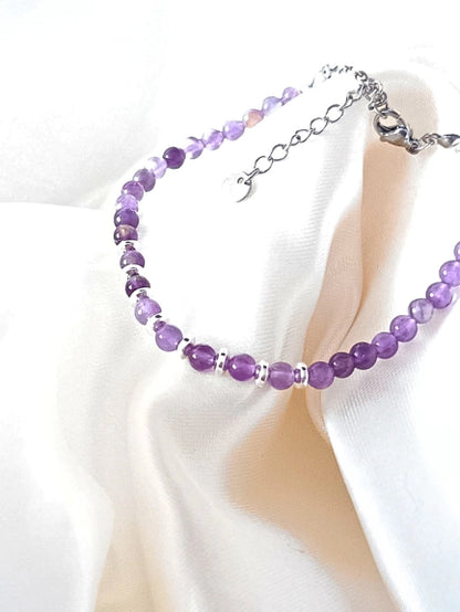 Pulsera en piedra amatista y cierre acero - Plateado
