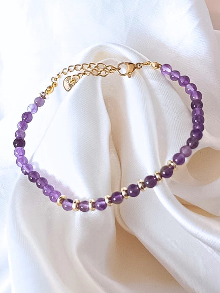 Pulsera en piedra amatista y cierre acero - Dorado