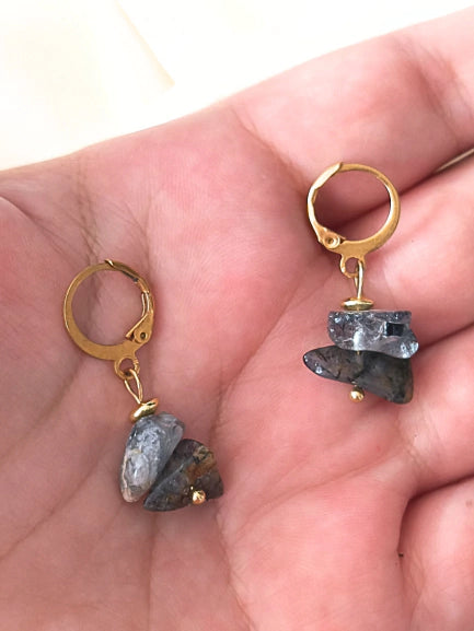 Aros con piedra natural Cuarzo turmalinado