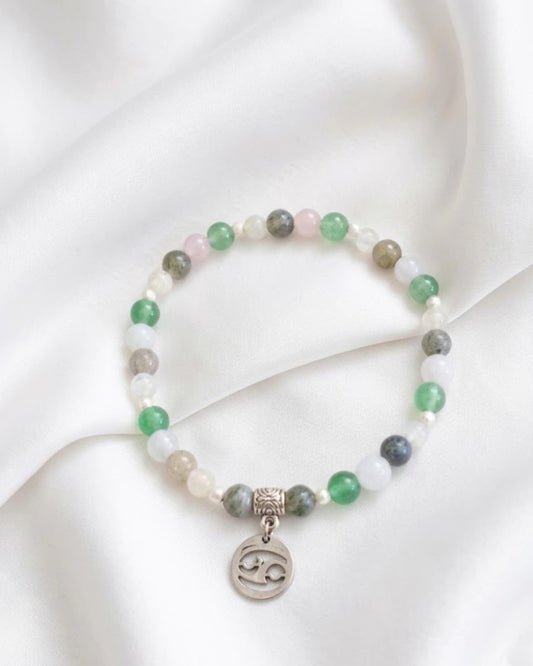 Pulsera signo Cáncer - detalles plateados
