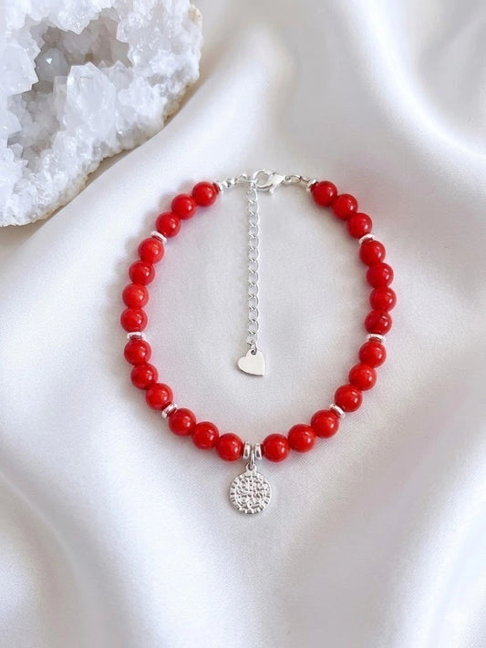 Pulsera de Plata con piedra Coral Rojo & San Benito